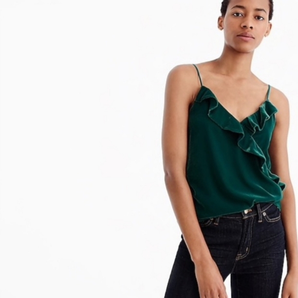 J. Crew Green Going Out Velvet Cami Tank Top Size 12 Evergreen - Picture 2 of 8